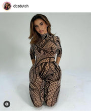 Load image into Gallery viewer, FASHION NOVA ABSTRACT THOUGHTS MESH JUMPSUIT, SIZE XS