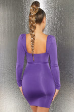 Load image into Gallery viewer, OH POLLY FAKE LOVE CUT OUT LONG SLEEVE BODYCON MINI DRESS IN PURPLE, SIZE 10
