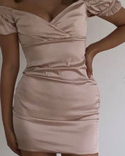 Load image into Gallery viewer, OH POLLY 'INFINITE LOVE' SATIN OFF SHOULDER DRESS IN BLUSH PINK