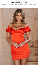 Load image into Gallery viewer, OH POLLY 'INFINITE LOVE' SATIN OFF SHOULDER DRESS IN BLUSH PINK