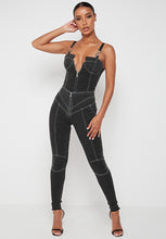 Load image into Gallery viewer, MANIERE DE VOIR 'CONTRAST STITCH' DENIM BODYSUIT IN BLACK