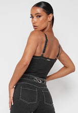 Load image into Gallery viewer, MANIERE DE VOIR 'CONTRAST STITCH' DENIM BODYSUIT IN BLACK