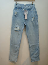 Load image into Gallery viewer, OH POLLY 'THE CROSS OVER' CROSS WAISTBAND JEANS IN LIGHT BLUE WASH