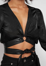 Load image into Gallery viewer, MANIERE DE VOIR BLACK LONG SLEEVED TOP WITH O RINGO RETAIL