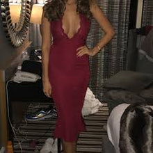 Load image into Gallery viewer, OH POLLY 'HOLD YOU IN' LACE CHOKER PEPLUM MIDI DRESS IN RED