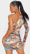 Load image into Gallery viewer, PRETTY LITTLE THING - MULTI BUTTERFLY PRINT MESH ONE SHOULDER DETAIL BODYCON DRESS