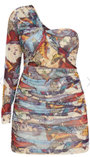 Load image into Gallery viewer, PRETTY LITTLE THING - MULTI BUTTERFLY PRINT MESH ONE SHOULDER DETAIL BODYCON DRESS