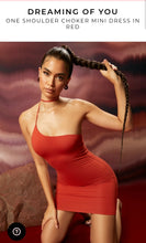 Load image into Gallery viewer, OH POLLY DREAMING OF YOU ONE SHOULDER CHOKER MINI DRESS IN RED