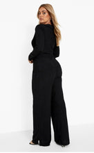 Load image into Gallery viewer, BOOHOO RIBBED SPLIT LEG TROUSERS IN BLACK
