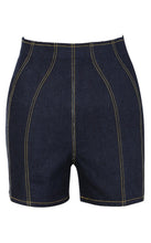 Load image into Gallery viewer, HOUSE OF CB &#39;PIERETTE&#39; DENIM TO STITCHED CYCLE SHORTS IN DARK DENIM
