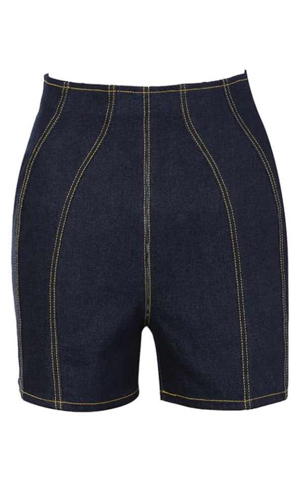 HOUSE OF CB 'PIERETTE' DENIM TO STITCHED CYCLE SHORTS IN DARK DENIM