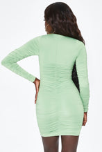 Load image into Gallery viewer, OH POLLY OBSESSED WITH ME LONG SLEEVE KEYHOLE MINI DRESS IN GREEN