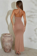 Load image into Gallery viewer, OH POLLY ALIDA FLARED HEM CUT OUT MAXI DRESS IN TAN
