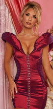 Load image into Gallery viewer, OH POLLY FORBIDDEN DREAM PUFF SHOULDER MINI DRESS IN WINE