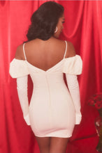 Load image into Gallery viewer, OH POLLY FALLIN OFF SHOULDER PLUNGE NECK MINI DRESS IN OYSTER WHITE