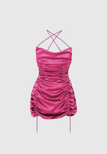 Load image into Gallery viewer, MANIERE DE VOIR RUCHED SATIN MINI DRESS - HOT PINK