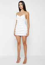 Load image into Gallery viewer, MANIERE DE VOIR RUCHED SATIN MINI DRESS - WHITE