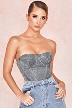 Load image into Gallery viewer, HOUSE OF CB 'DONATELLA' SILVER SPARKLY CORSET BUSTIER