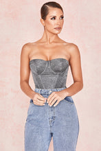 Load image into Gallery viewer, HOUSE OF CB 'DONATELLA' SILVER SPARKLY CORSET BUSTIER