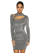 Load image into Gallery viewer, NAKED WARDROBE 'THE VELVET HOUNDSTOOTH' MINI DRESS