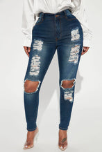 Load image into Gallery viewer, FASHION NOVA SAY YES TO DISTRESS JEANS IN DARK DENIM
