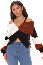 Load image into Gallery viewer, FASHION NOVA FALL FAVE STRIPED TWIST SWEATER IN CAMEL/MULTI
