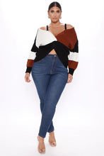 Load image into Gallery viewer, FASHION NOVA FALL FAVE STRIPED TWIST SWEATER IN CAMEL/MULTI
