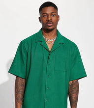 Load image into Gallery viewer, FASHION NOVA MEN&#39;S SHOW UP SHORT CUBAN SHIRT IN BOTTLE GREEN
