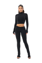 Load image into Gallery viewer, COUCOO BASIC LONG SLEEVE MOCK NECK CROP IN BLACK
