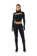 Load image into Gallery viewer, COUCOO NOT SO BASIC LONG SLEEVE PEEKABOO TOP IN BLACK
