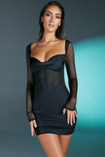 Load image into Gallery viewer, OH POLLY LORIENT LONG SLEEVED MINI DRESS IN BLACK
