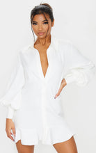 Load image into Gallery viewer, PRETTY LITTLE THING WHITE FRILL HEM SHIRT DRESS
