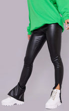 Load image into Gallery viewer, PRETTY LITTLE THING FAUX LEATHER SPLIT HEM TROUSERS IN BLACK

