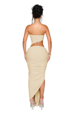Load image into Gallery viewer, KALI KNOT DRESS IN DUNE / BLACK OUT
