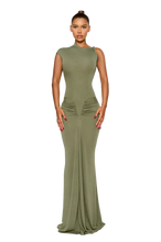 Load image into Gallery viewer, COUCOO WALE DRESS IN LIEUTENANT GREEN / ARABICA / SATIN BLACK / POMEGRANATE SEED
