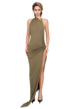 Load image into Gallery viewer, COUCOO CORVARO HIGH SPLIT MAXI DRESS IN HONEY LIME / RED / ARABICA / DEEP BERRY
