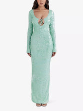 Load image into Gallery viewer, HOUSE OF CB SEQUIN TATANIA SEAFOAM GREEN FULL LENGTH DRESS
