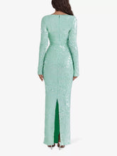 Load image into Gallery viewer, HOUSE OF CB SEQUIN TATANIA SEAFOAM GREEN FULL LENGTH DRESS
