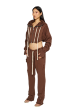 Load image into Gallery viewer, STRAIGHT LEG, DISTRESSED TRACKSUIT BOTTOMS IN TEDDY / CLOUD / CARBON
