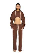 Load image into Gallery viewer, COUCOO (SET) CROPPED, ASYMMETRIC HOODIE &amp; ASYMMETRIC, FITTED CROTCH TRACKSUIT BOTTOMS IN TEDDY
