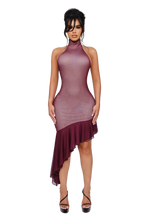 Load image into Gallery viewer, THE CALIRI RUFFLE MINI DRESS IN SWEET BRUISE
