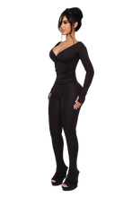 Load image into Gallery viewer, COUCOO LANAI LONG SLEEVE TOP IN GREY WIRE AND SIGNAL BLACK
