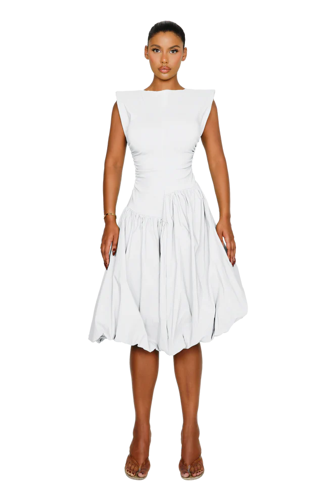 TAKLA MIDI DRESS IN CRUSHED ICE / HIBISCUS / SATIN BLACK / FRESH BREATH
