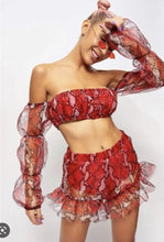 Load image into Gallery viewer, JADED LONDON RED SNAKE ORGSANZA FRILL EDGE SHORTS AND TOP SET
