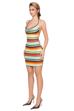 Load image into Gallery viewer, COUCOO NORA COWEL NECK MINI DRESS - ELECTRIC EMBER LINES
