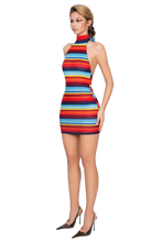 Load image into Gallery viewer, COUCOO VAZZENA HIGH NECK MINI DRESS IN CORAL BLAZE AND VIVID STRATA KNIT
