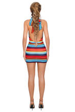 Load image into Gallery viewer, COUCOO VAZZENA HIGH NECK MINI DRESS IN CORAL BLAZE AND VIVID STRATA KNIT
