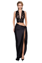 Load image into Gallery viewer, CRISTALLO HALTER TOP - BLACK FLORA
