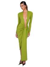 Load image into Gallery viewer, COUCOO NOXRA DEEP PLUNGE DRESS IN UNTOUCHED BUTTER / BLACK / DEEP BERRY / PISTACHIO
