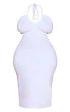 Load image into Gallery viewer, PLUS WHITE STRETCH WOVEN CUT OUT HALTERNECK MIDI DRESS
